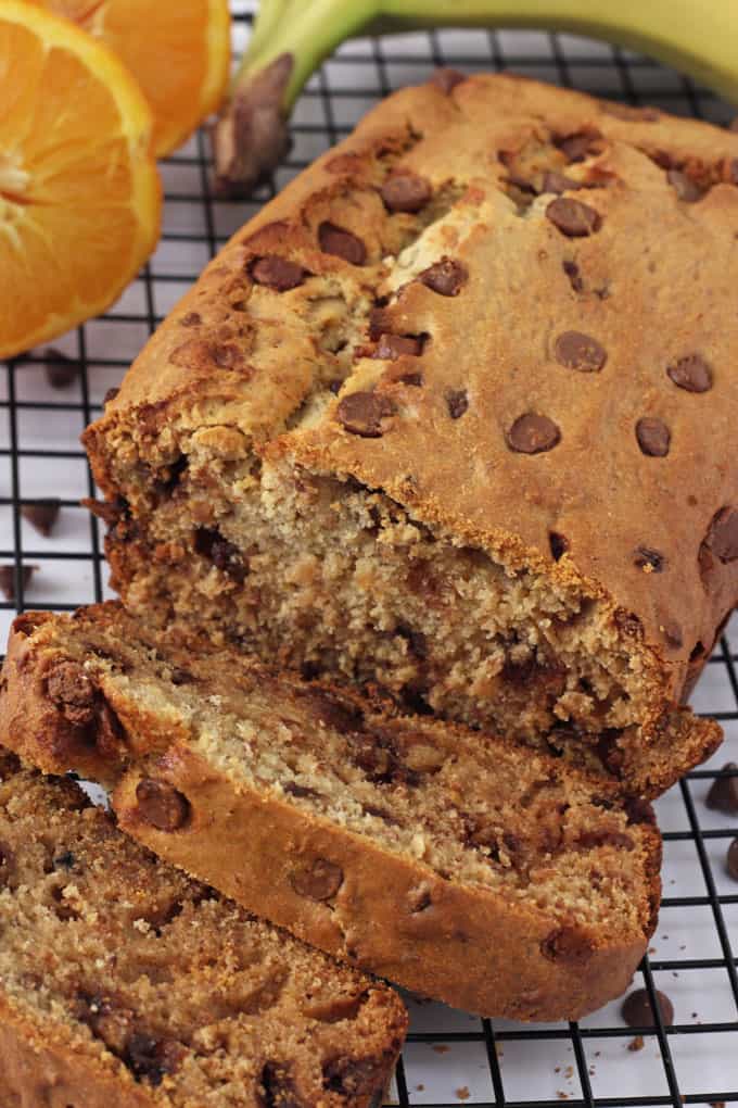 sliced chocolate orange banana bread