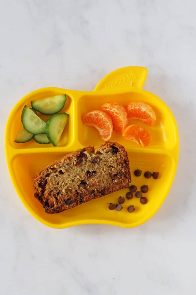 chocolate orange banana bread served with fruit