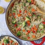 A delicious and easy risotto made with leftover roast chicken and vegetables. This recipe even uses the chicken carcass to make a very tasty stock!