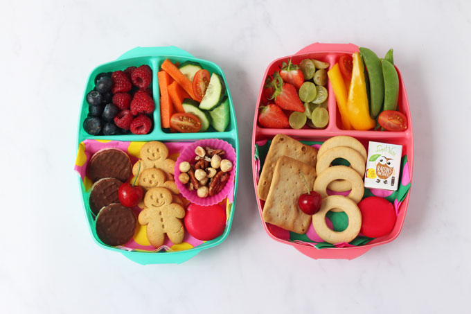 Picture of two lunch boxes filled with healthy snacks