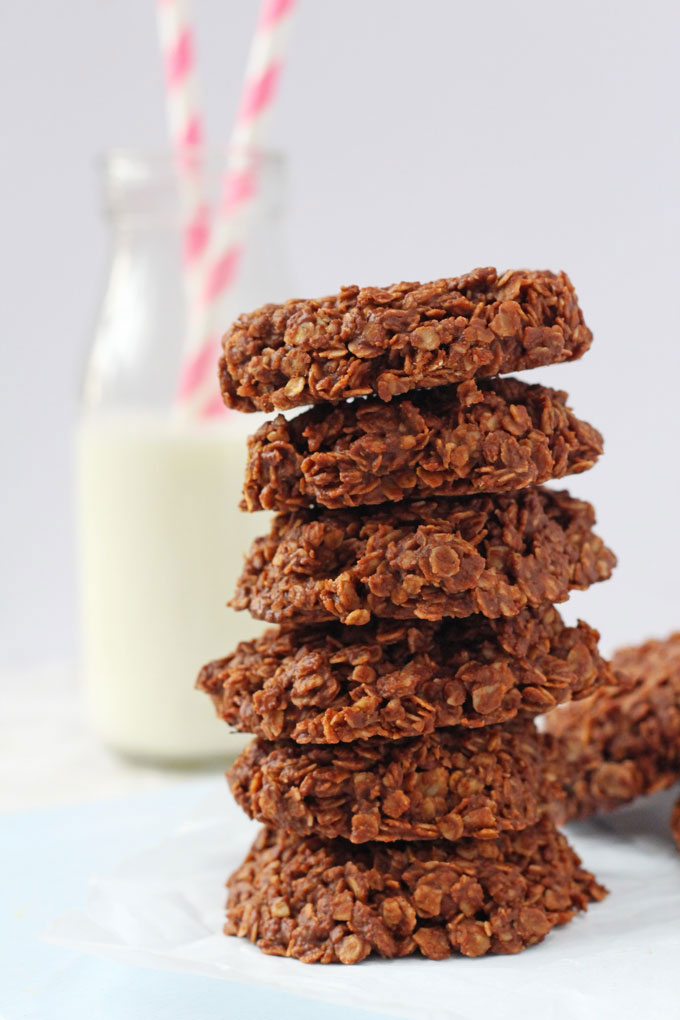 Chocolate Oat Cookies in front of a glass of milk