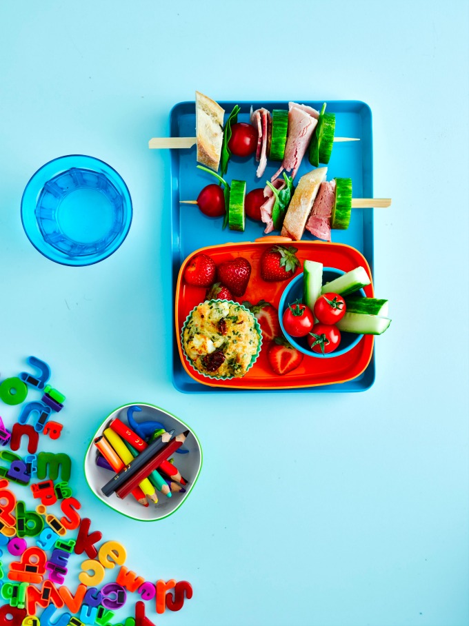 Kids Lunch Box with savoury muffin and sandwich skewer