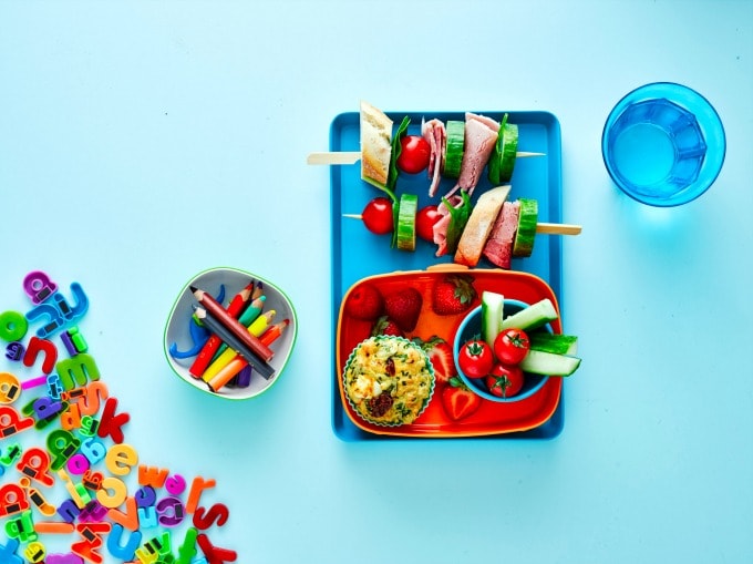 Kids Packed Lunch with a Savoury Muffin and Sandwich Skewer