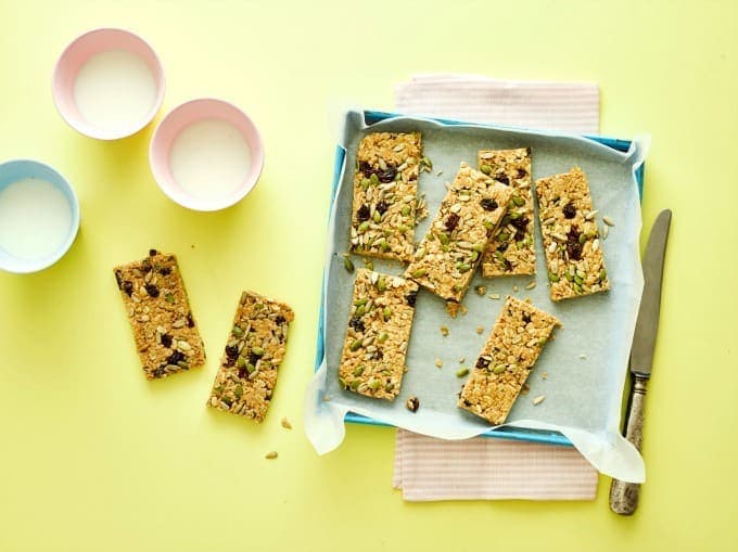 Peanut Butter Flapjacks with raisins and seeds