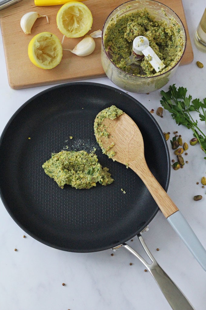 green butter in the frying pan