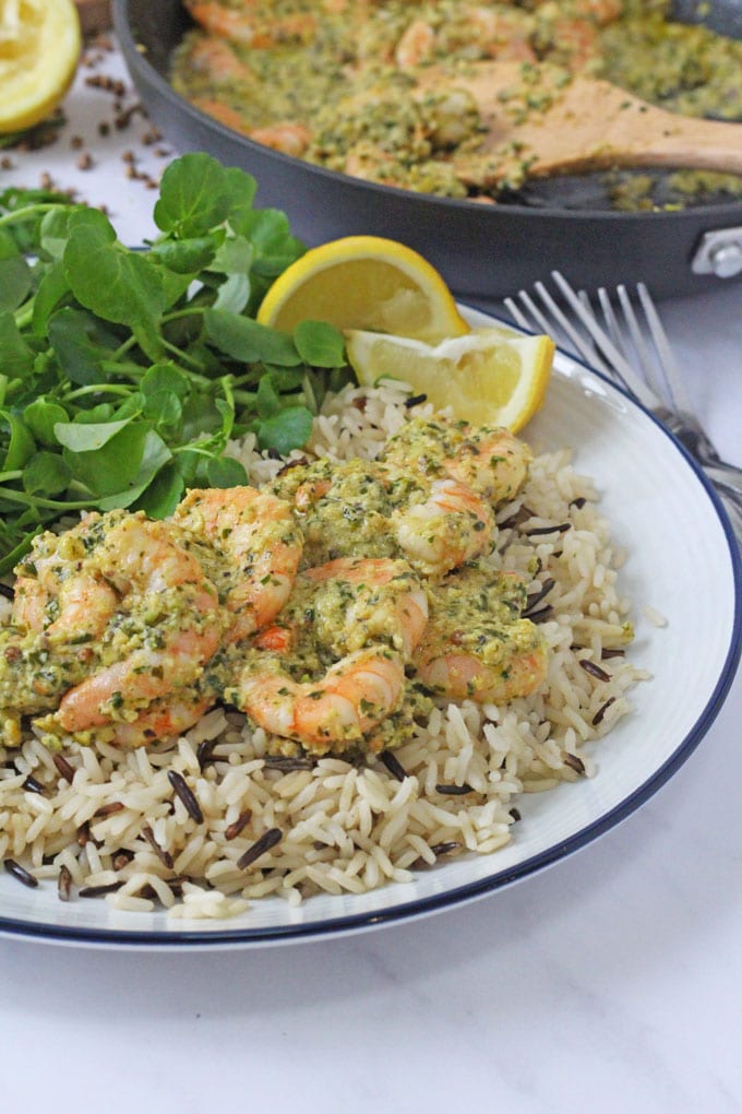 King Prawns in Pistachio Butter served with rice