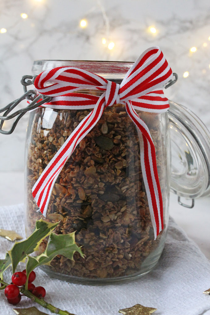 granola in a festive jar