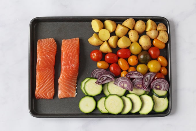 Salmon and Vegetable Traybake