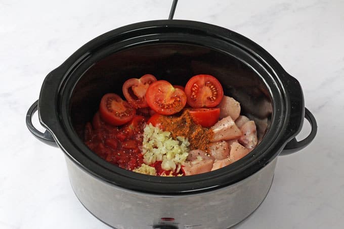 Chicken Tikka Masala ingredients in a slow cooker