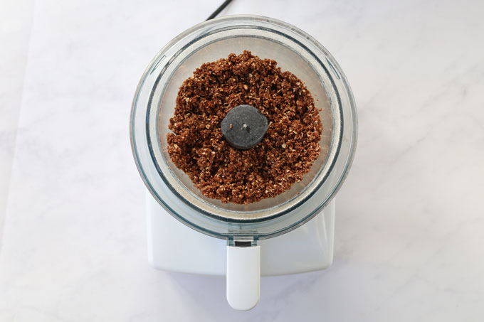 liquid mixture in the food processor with the rice krispie mix.