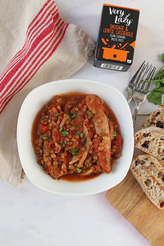 Slow Cooker Sausage & Lentil Casserole with Very Lazy Paste Pots