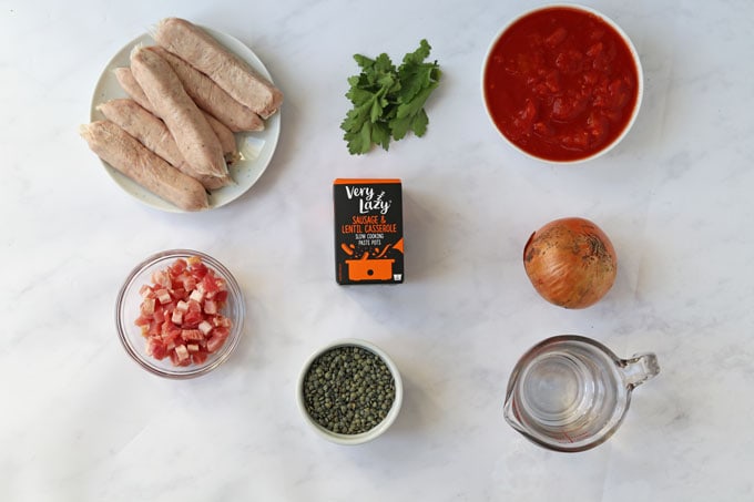 Ingredients for Slow Cooker Sausage and Lentil Casserole