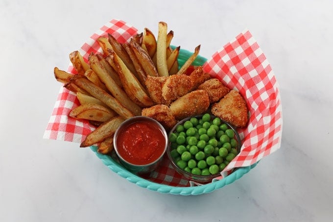 Homemade Healthy Chicken Nuggets & Chips in a basket