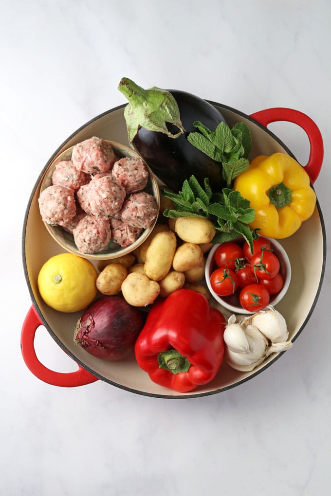 Ingredients for One Pot Greek Lamb Meatballs