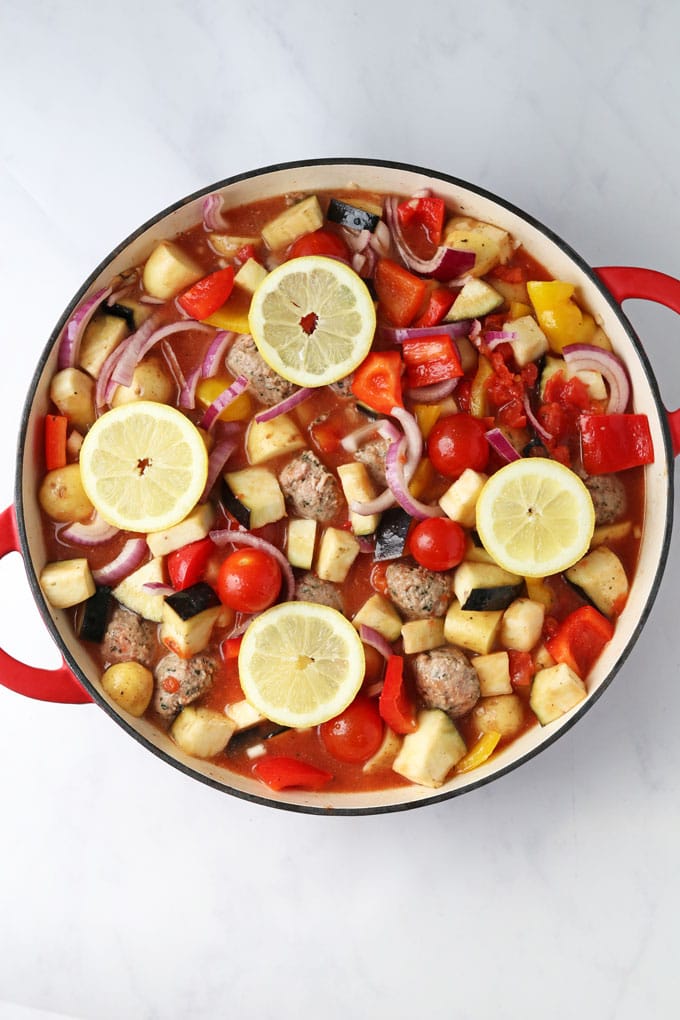 One Pan Greek Lamb Meatballs recipe cooking