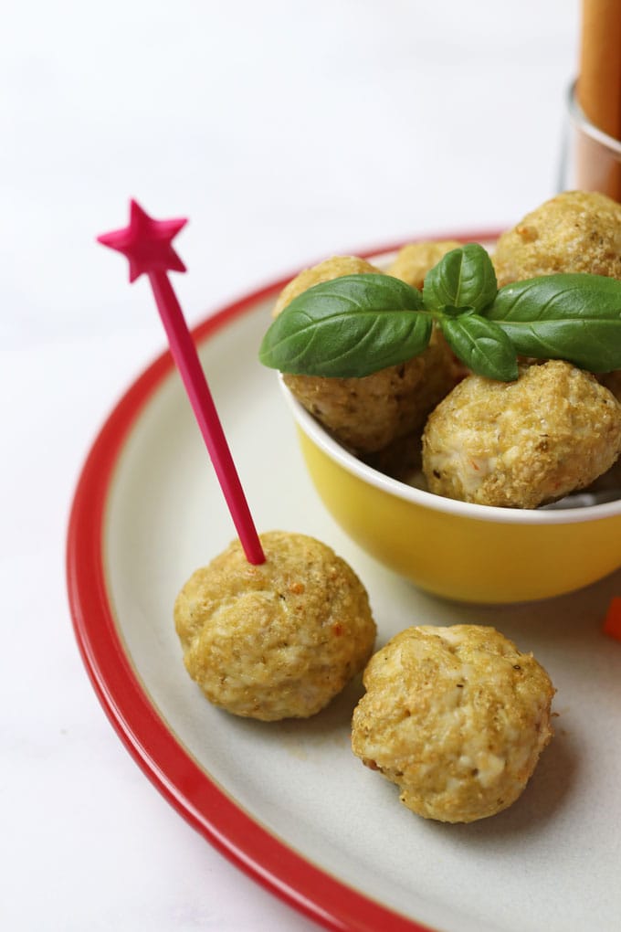 Chicken Meatballs with a pink skewer