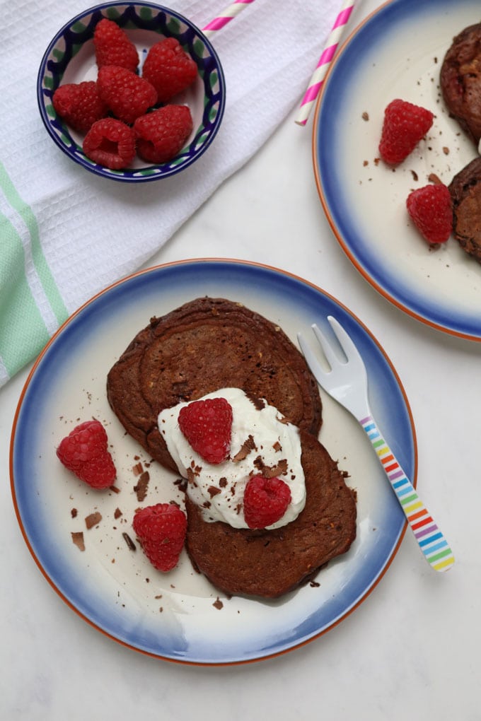 Chocolate Raspberry Pancakes - Healthy Pancake Recipe