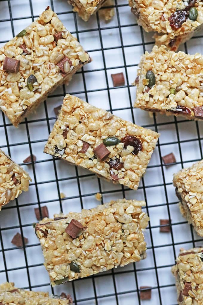 Nut Free Granola Bars on a wire wrack.