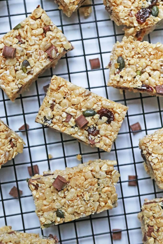 Nut free granola bars on a wire rack