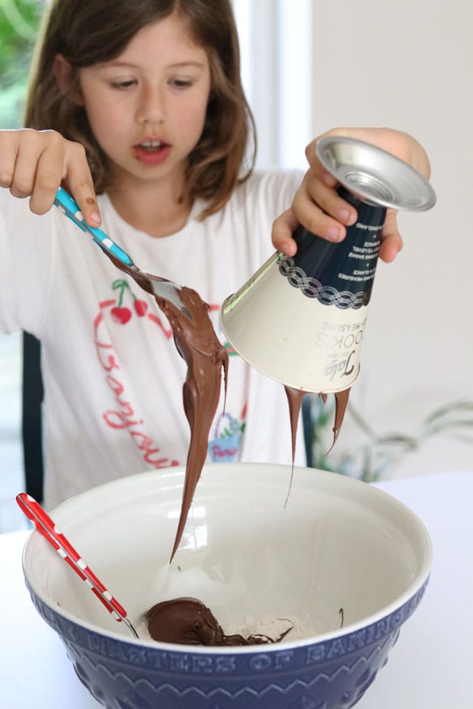 child making brownies