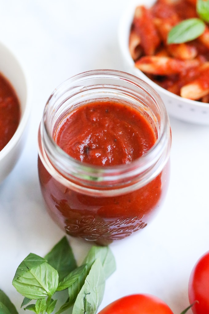 Slow Cooker Tomato Pasta Sauce in a jar