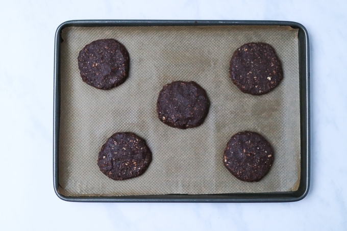 chocolate cookies on a baking tray
