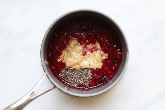 mashed berries with banana & chia seeds