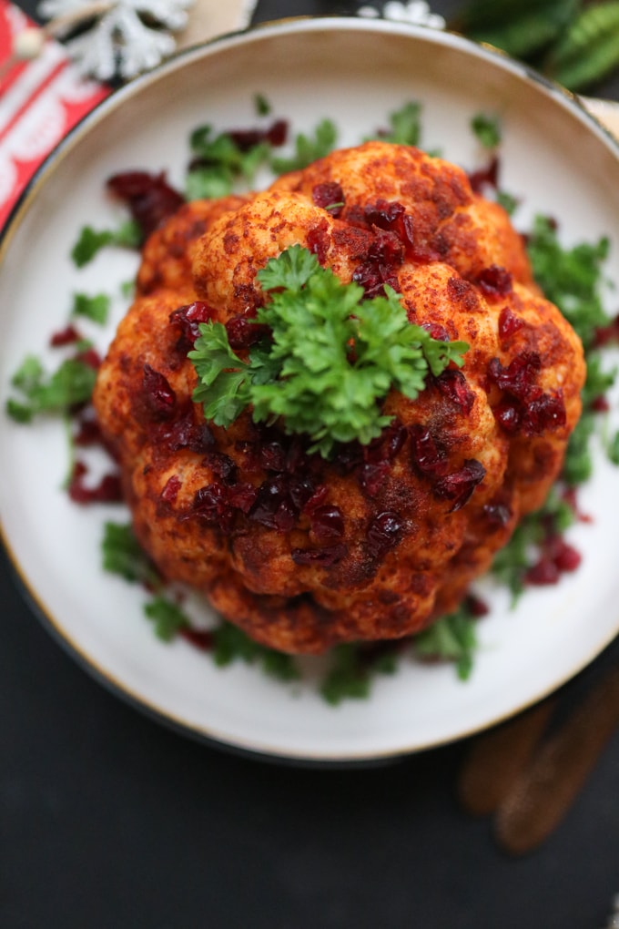 Whole Roasted Cauliflower with Hazelnut Pesto