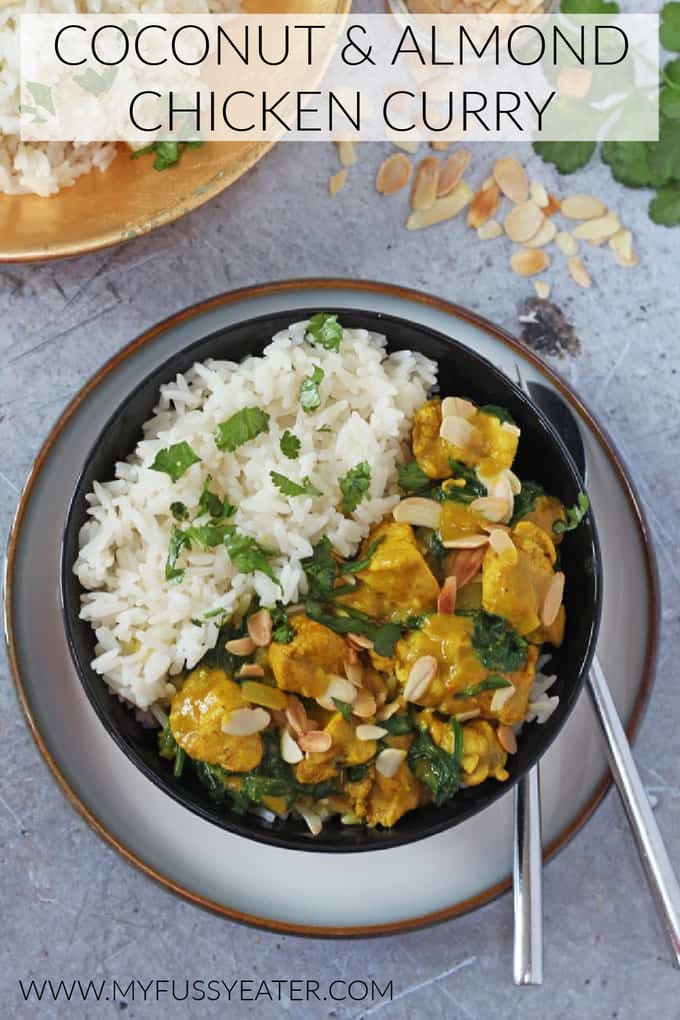 coconut & almond chicken curry pinterest pin