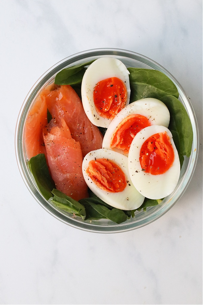 Smoked Salmon & Egg Protein Pot served in a small glass bowl.