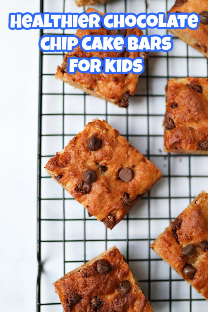 healthier chocolate chip cake bars for kids pinterest pin