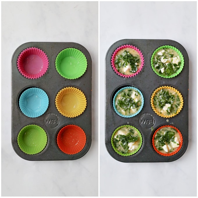 Muffin cases being filled with the mixture ready for the oven.