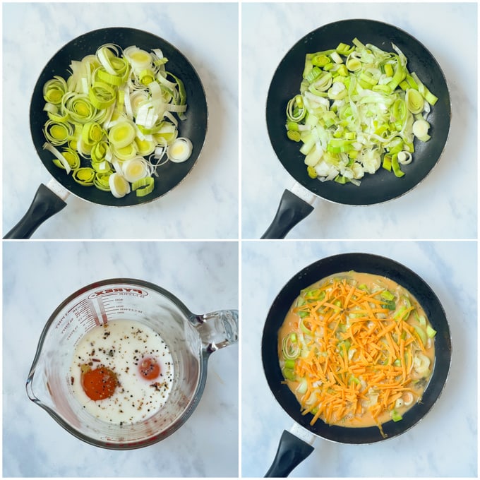 Schritt-für-Schritt-Fotos, die zeigen, wie man das Omelett zubereitet