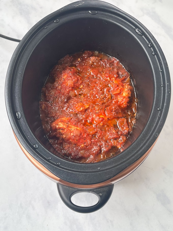 the dish in the slow cooker after being cooked