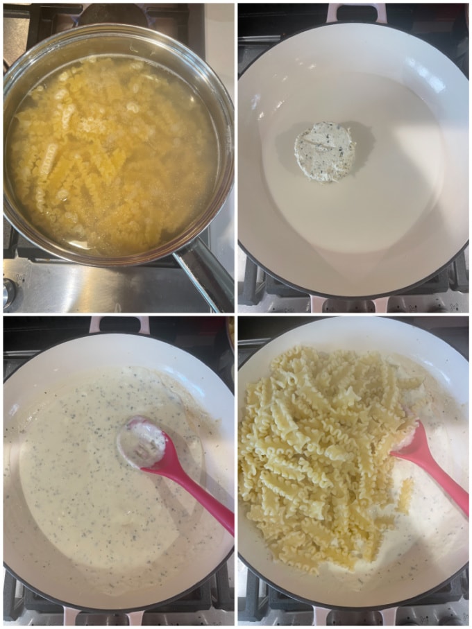 the individual stages of making the boursin pasta