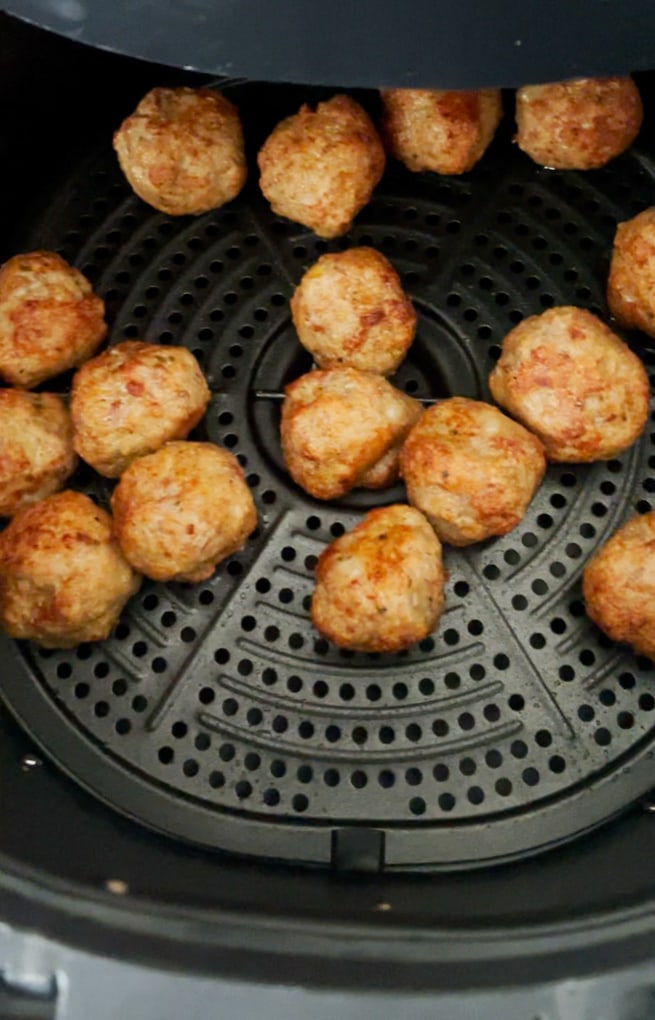 Cooked Sausage bites in the air fryer.