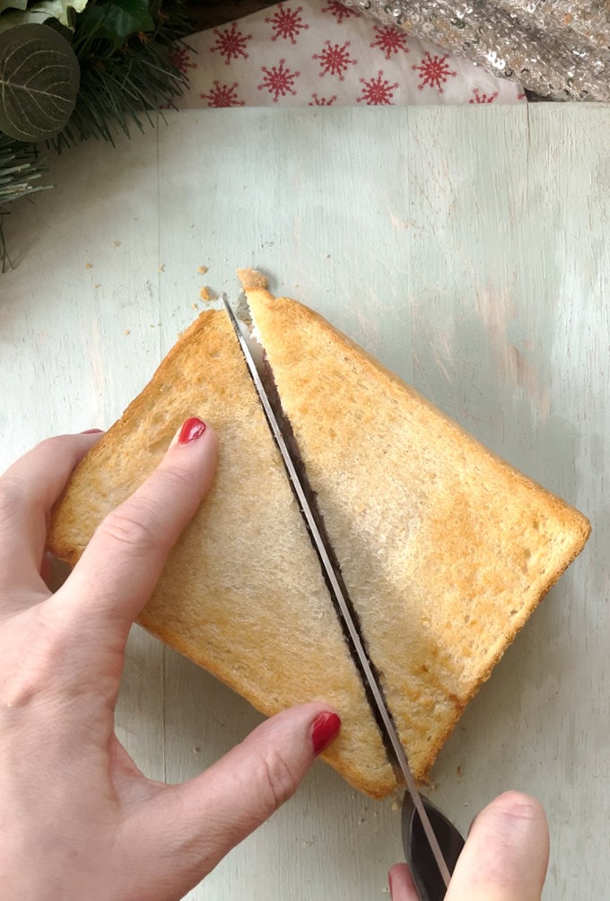 Toastie is cut in half.