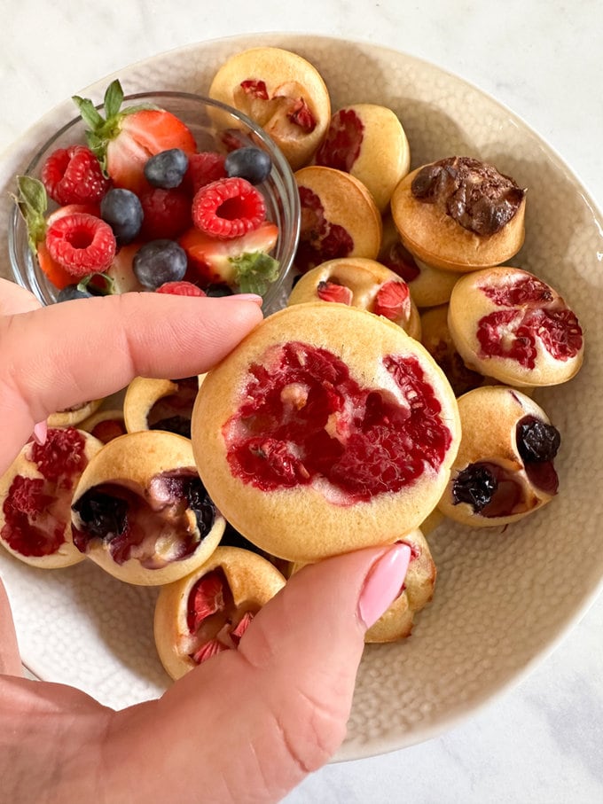 close up of a mini pancake bite.