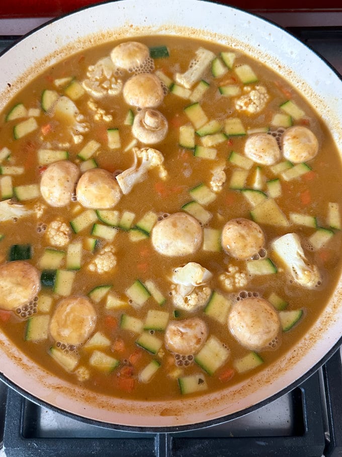 All ingredients added to the pan and left to simmer.