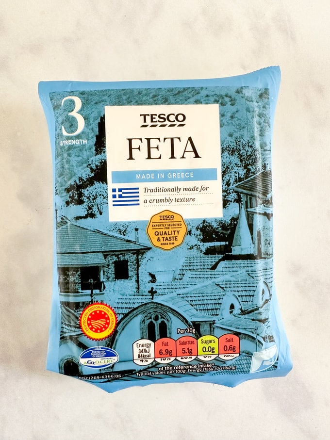 Packet of feta cheese.