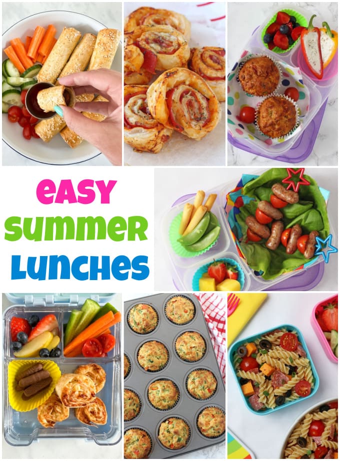 A collage showing easy summer lunch ideas for kids