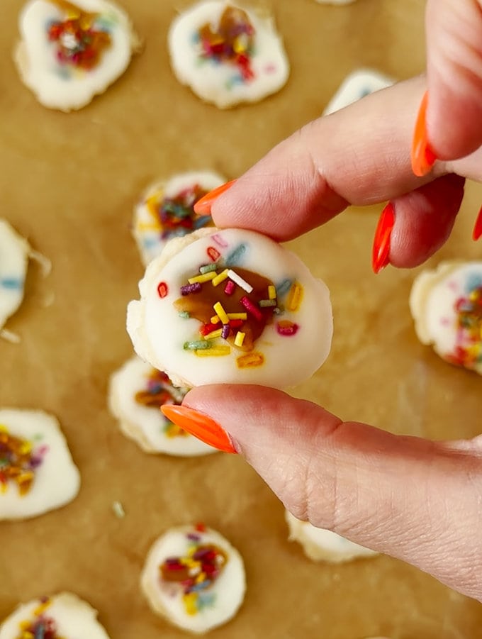 Close up on the smashed banana & yogurt bites.