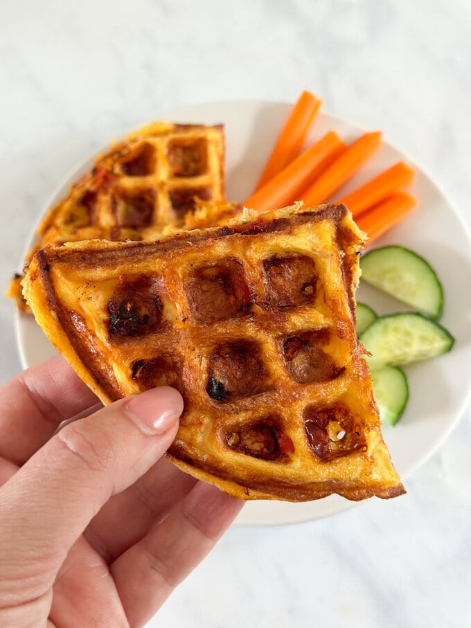 Close up photo of the cooked Waffle omelette.