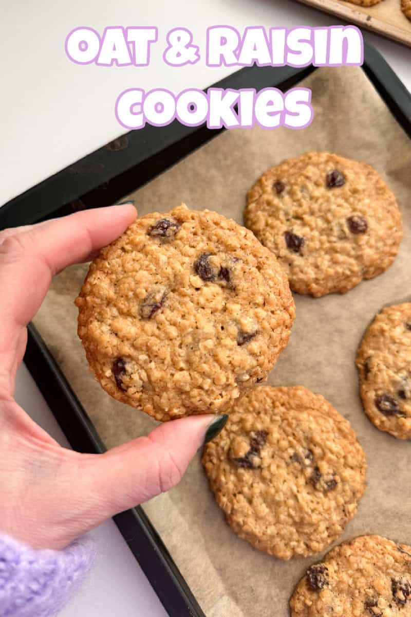 oat and raisin cookies on a baking tray with parchment paper