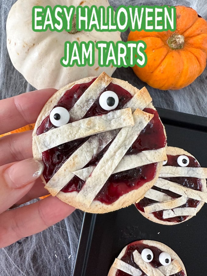 Fun Halloween Food Ideas For Kids - a close up of the jam mummy wrap tarts