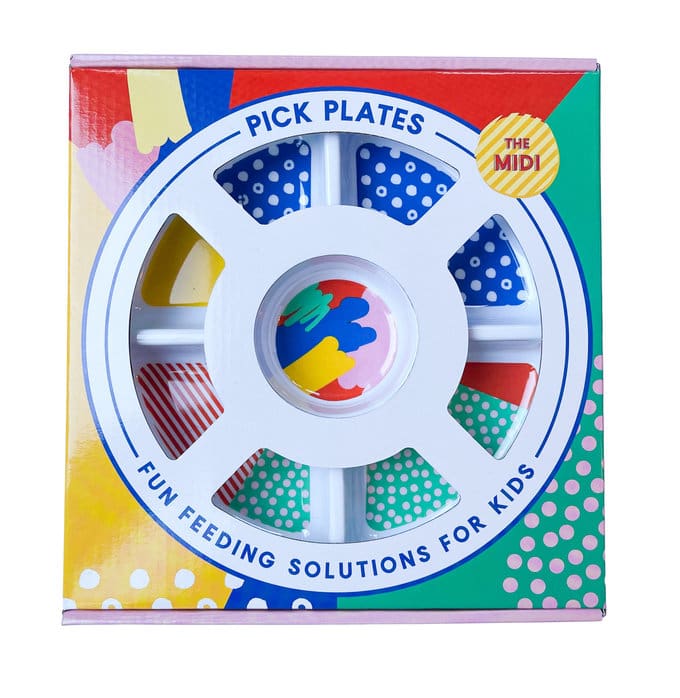 Children's Tableware from Pick Plates - The Midi sized pick plate in brightly coloured packaging