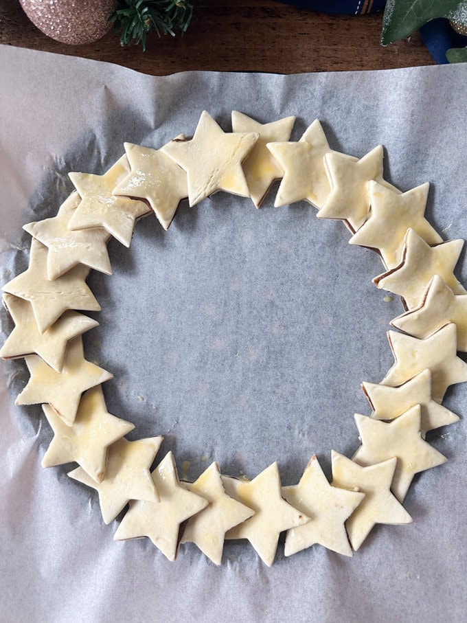 Stars positioned onto the grease proof paper template.