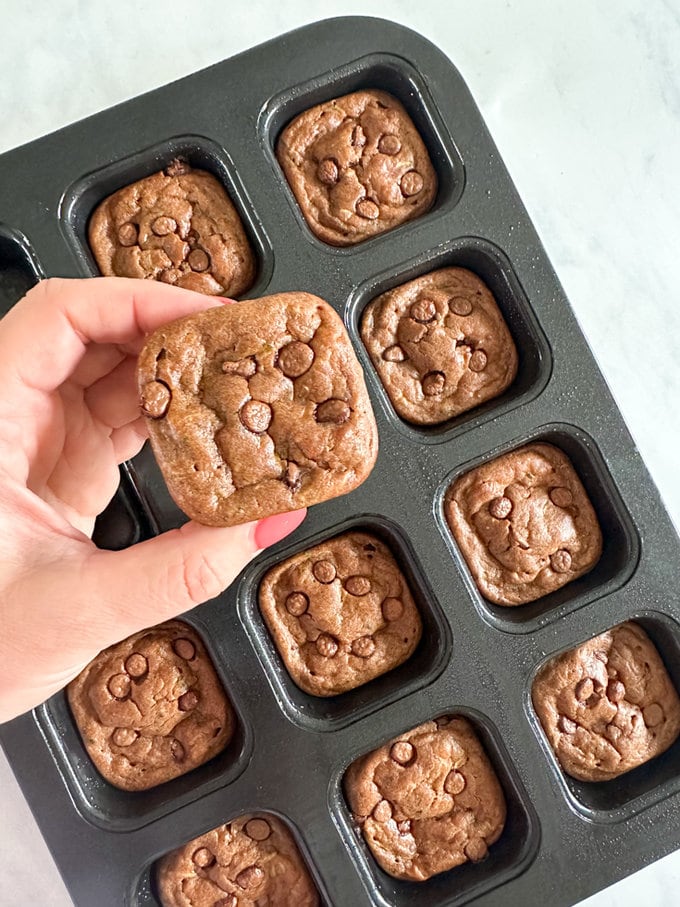 Mini Chocolate Banana Breads in a muffin tin.