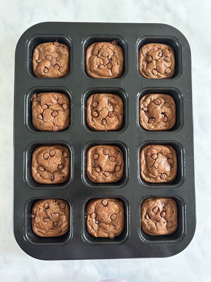 Mini Chocolate Banana Breads fresh out of the oven.