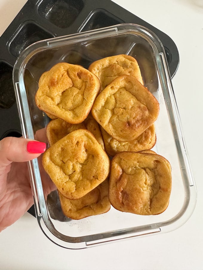 Mini Carrot Banana Bread packed in a glass storage container.